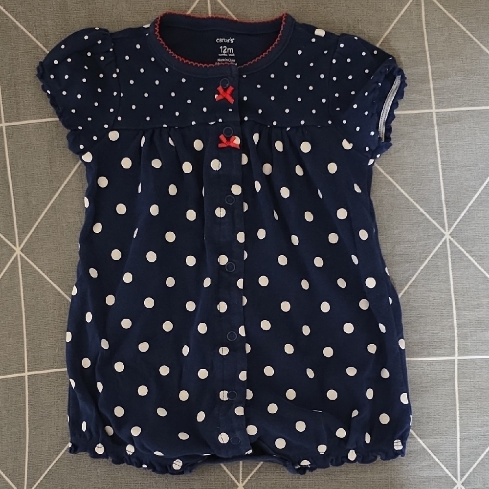 Carter's Navy and White Polka Dot Button Down One-Piece